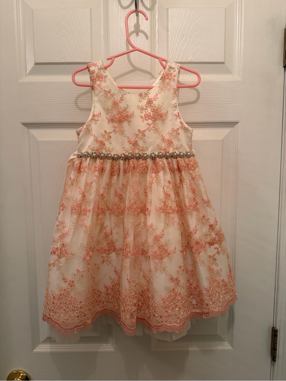 American Princess Ivory and Peach Embroidered Flower Girl Dress
